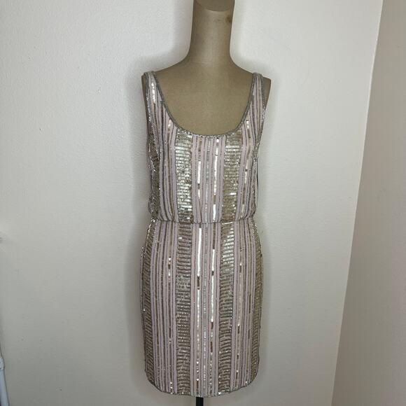Aidan Mattox Rose Gold Short Sequin Evening Dress 4 - Picture 1 of 12
